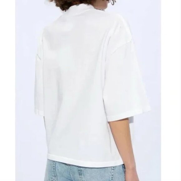 ANINE Bing White Palmer Oversized Gold Logo T-Shirt Size Small - Picture 2 of 9